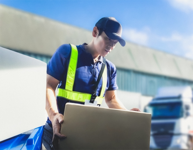 荷物の仕分けをしている男性作業員