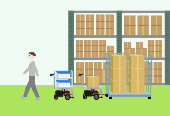 作業者を追従する牽引型AMRのイラスト